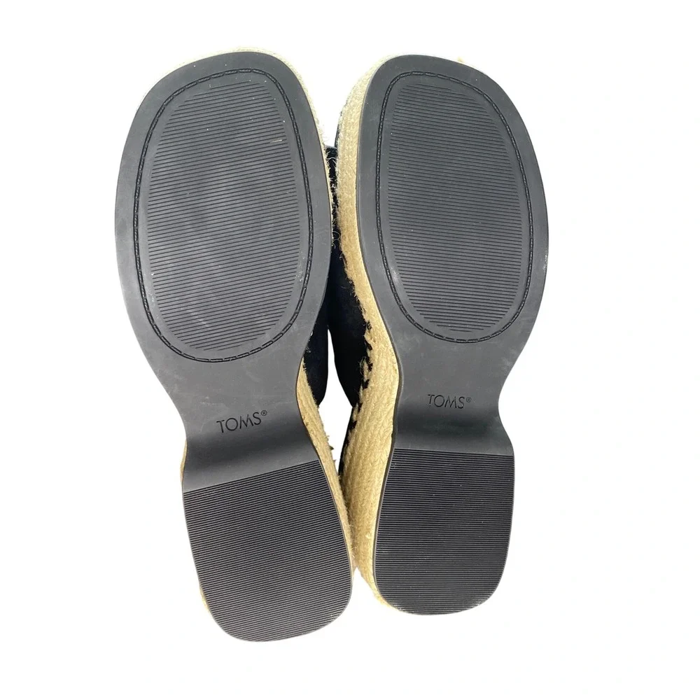 TOMS Black Suede Espadrille Platform Slide Sandals Women US 8 Chevron‎ Trim